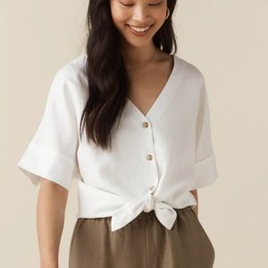 NWOT Vetta The Textured Girlfriend Shirt in Ivory Tencel & Linen Size XS